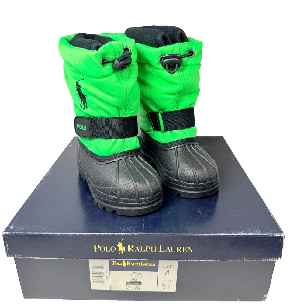 Polo Ralph Lauren Whistler Snow Boots Kids Size 4 Neon Green Winter Outdoor